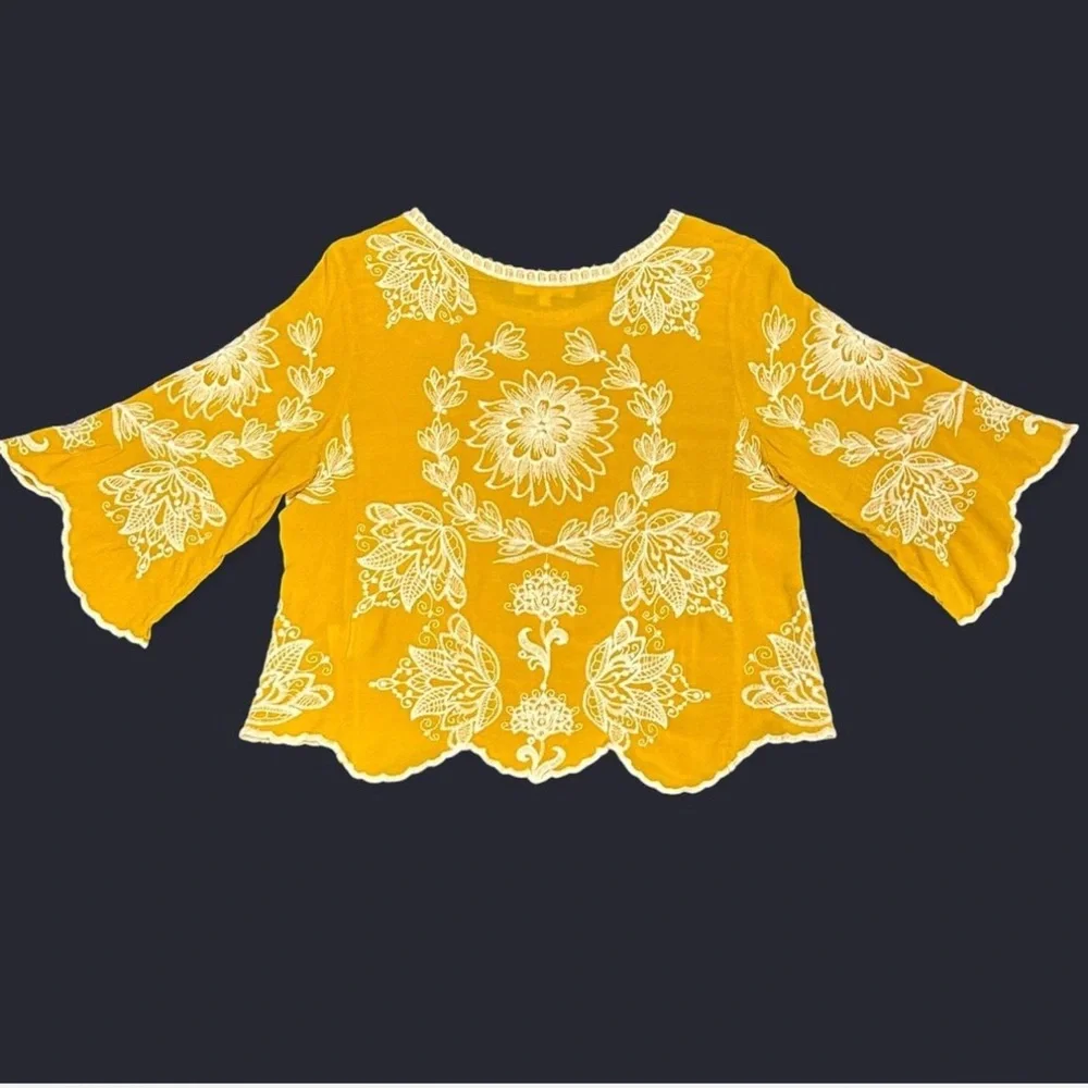 Solitaire Mustard Top with White Floral Embroidery - Picture 3 of 7
